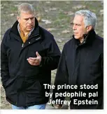  ?? ?? The prince stood by pedophile pal Jeffrey Epstein