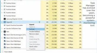 ??  ?? Task Manager has evolved over the years, becoming a powerful systemmoni­toring tool.