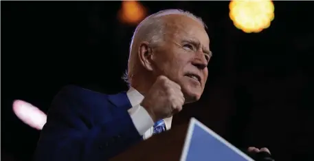  ?? AP ?? ‘SOLUTIONS, NOT SHOUTING’: President-elect Joe Biden speaks Wednesday in Wilmington, Del.
