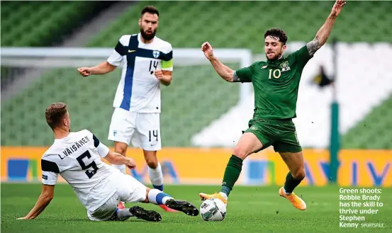  ??  ?? Green shoots: Robbie Brady has the skill to thrive under Stephen Kenny