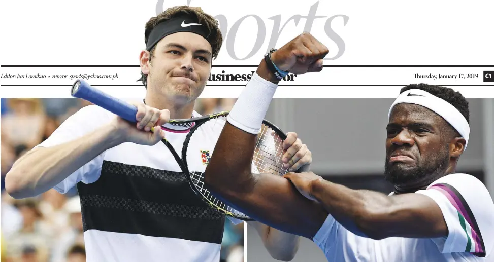  ??  ?? FRANCES TIAFOE (right) and Taylor Fritz slay giants in the Australian Open. AP