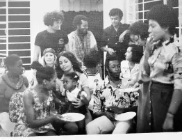  ?? ?? Students of French at UWI Mona at one of the dinner parties hosted by French lecturer Henri Onimus in Kingston.