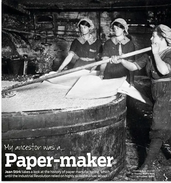  ??  ?? Stirring pulp in a vat at Thames Board Mills in Purfleet, Essex