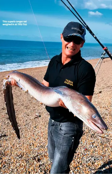  ??  ?? This superb conger eel weighed in at 19lb 11oz