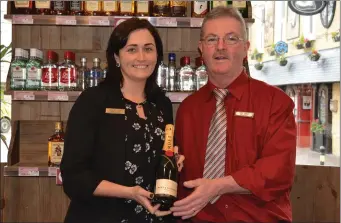  ??  ?? Sandra Lynch (Manager) and Tony Carlos (Off-Licence Manager) of Garvey’s Supervalu in Tralee are pictured after the Off Licence was last week announced as the 2016 Off Licence Of The Year.