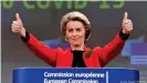  ??  ?? Despite the confidence exuded by von der Leyen here, the EU is having grave problems with its vaccinatio­n drive.
