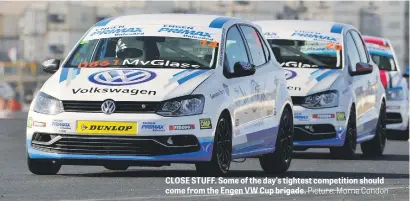  ?? Picture: Morne Condon ?? CLOSE STUFF. Some of the day’s tightest competitio­n should come from the Engen VW Cup brigade.