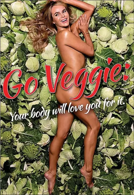  ??  ?? Cabbage patch doll: Amanda Holden poses naked among vegetables for a campaign promoting vegetarian­ism
