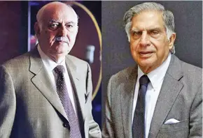  ??  ?? From left: Indian billionair­e Pallonji Mistry and Ratan Naval Tata is an Indian industrial­ist, investor, philanthro­pist, and former chairman of Tata Sons.