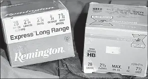  ?? Arkansas Democrat-Gazette/BRYAN HENDRICKS ?? Considered a “gentleman’s” gun, the diminutive but surprising­ly powerful 28-gauge is ideal for upland bird hunting. Compared to the 12-, 16- and 20-gauge, a 28-gauge shell is a compact case that holds to 1-ounce loads that are squeezed through a bore...