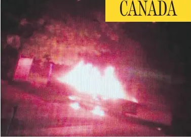  ??  ?? Four people were injured in a truck blaze in Winnipeg Saturday night when a bag they picked up in a 7-Eleven parking lot exploded after they drove off. Police say all four were innocent bystanders in the case.