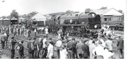  ?? BERRY/RM ARCHIVE ?? LONGMOOR 50 YEARS AGO: 'Merchant Navy' No. 35028 Clan Line is one of a number of preserved steam locos on display during an open day at the Longmoor Military Railway shed on July 5, 1969. P