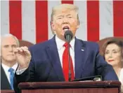  ?? LEAH MILLIS/GETTY-AFP ?? President Donald Trump delivers the State of the Union address at the U.S. Capitol in Washington on Tuesday.