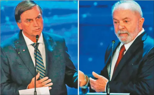  ?? ?? MANO A MANO. Hace un par de semanas Jair Bolsonaro y Lula debatieron en la previa de las elecciones del próximo domingo.