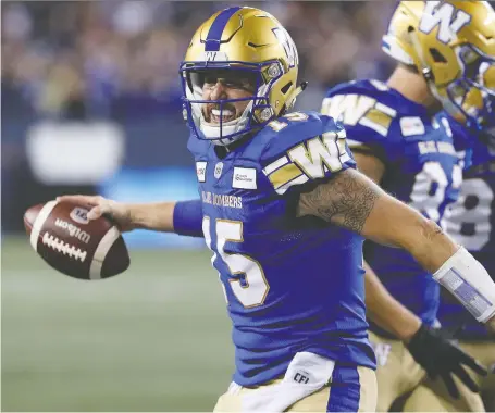  ?? KEVIN KING FILES ?? The Blue Bombers were 7-2 and in first place when veteran QB Matt Nichols suffered a shoulder injury that ended his season.