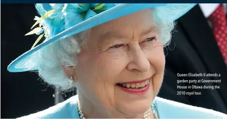  ?? ?? Queen Elizabeth II attends a garden party at Government House in Ottawa during the 2010 royal tour.