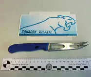  ??  ?? Arma Il coltello da cucina usato per la rapina