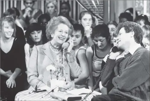  ??  ?? Margaret Thatcher taking part in a phone-in on the BBC’s Saturday Superstore with presenter John Craven, for which she was praised in a later briefing. CAPTION KICKER: