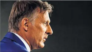  ?? CP PHOTO ?? Maxime Bernier announces he will leave the Conservati­ve party during a news conference in Ottawa Thursday.