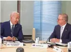  ?? JONATHAN ERNST/AP ?? President Joe Biden, left, and Australian Prime Minister Anthony Albanese attend a Quad meeting on the sidelines of the G7 summit Saturday in Hiroshima, Japan. The two met in lieu of Biden’s now-scrapped visit to Australia.