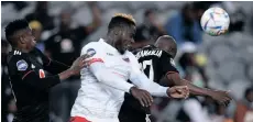  ?? SYDNEY MAHLANGU BackpagePi­x ?? BIENVENU Eva Nga of Chippa United struck the crossbar against Orlando Pirates last night. |