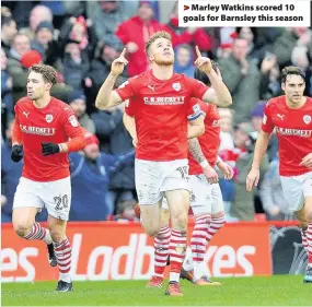  ??  ?? > Marley Watkins scored 10 goals for Barnsley this season