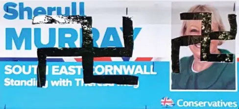  ??  ?? Chilling: Tory MP Sheryll Murray had election posters defaced with Nazi swastikas