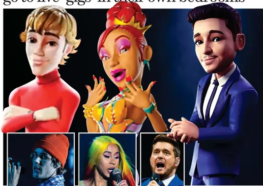  ?? ?? AVATARS: The online ‘clones’ of pop stars Justin Bieber, Cardi B and Michael Bublé and, left, how they look in the real world