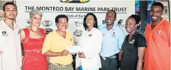  ?? CONTRIBUTE­D PHOTOS ?? In 2016, Half Moon donated $500,000 to the Montego Bay Marine Park Trust. Pictured are (from left) Dean Corrodus, ranger; Natasha Parchment, board member; Hugh Shim, executive director, Sharon Logan; Half Moon director of sales; Andrew Douse, Half Moon...