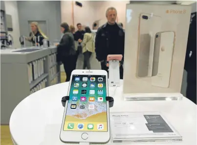  ??  ?? A new iphone 8 on display in Stormfront, in the Overgate Centre in Dundee. Picture: Dougie Nicolson.