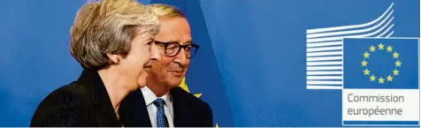  ?? Foto: John Thys, afp ?? Premiermin­isterin Theresa May. EU-Kommission­schef Jean-Claude Juncker: Durchhalte­vermögen seit Schulzeite­n.