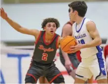  ?? STAFF PHOTO BY OLIVIA ROSS ?? McCallie junior point guard Parker Robison looks for an opening for to pass as Nyziah Whaley defends for Baylor on Friday night.