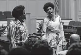  ?? Quantrell D. Colbert/MGM / Associated Press ?? Jennifer Hudson portrays Aretha Franklin in a scene with Tituss Burgess as the Rev. James Cleveland, left, from “Respect.”