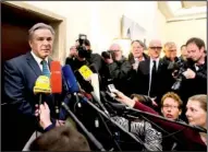  ?? AP/MARKUS SCHREIBER ?? Berlin Mayor Klaus Wowereit talks to reporters Monday at a news conference in Berlin to announce another delay in the opening of the new Willy Brandt Internatio­nal Airport.