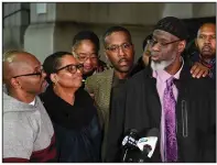  ?? (AP/The Baltimore Sun/Jerry Jackson) ?? Andrew Stewart (from left), Alfred Chestnut and Ransom Watkins speak in 2019 in Baltimore, Md., after the three men, who had been incarcerat­ed for 36 years in Maryland, were exonerated in the slaying of a Baltimore teenager after a review of their case.