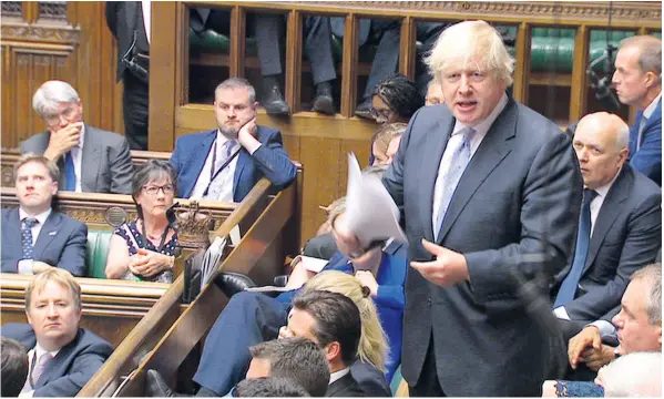  ??  ?? Boris Johnson delivers his speech in the House of Commons following his resignatio­n as foreign secretary. He said of Mrs May’s Lancaster House speech: ‘I thought it was the right vision then; I think it is the right vision today’