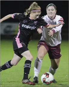  ??  ?? Linda Douglas of Wexford Youths tries to get the ball past Galway defender Alina Cheatham.