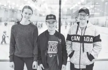  ?? [FAISAL ALI / THE OBSERVER] ?? Woolwich Thrashers Logan Gillingham, Troy Clemmer and Joshua Chambers at the Woolwich Memorial Centre’s Jim McLeod Arena.