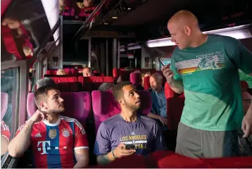  ?? Warner Bros. Pictures ?? ■ Alek Skarlatos, from left, Anthony Sadler and Spencer Stone are shown in a scene from "The 15:17 To Paris."