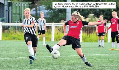  ?? Picture: IAN APPLEBY ?? Hat-trick heroine Steph Ord in action for Newcastle United against Morecambe.