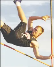  ??  ?? Blackhawk Trevor Henry competed in the pole vaulting at the Panther Relays in Siloam Springs Thursday.
