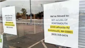  ?? DEB CRAM/STAFF ?? An empty lot and a sign announcing the closure of Key Auto Center of York greet customers on Route 1. The dealership, which was once a thriving Ford dealer under the Starkey family, shut down unexpected­ly on Tuesday, leaving locals shocked and dismayed.