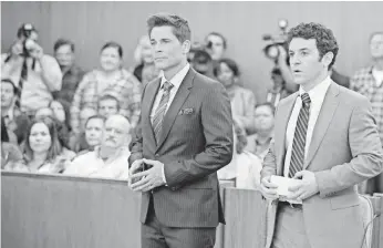  ??  ?? Dean Sanderson (Rob Lowe) isn’t a lawyer, but he played one on TV. His brother, Stewart (Fred Savage), is a lawyer and isn’t happy about the competitio­n in The Grinder.RAY MICKSHAW, FOX