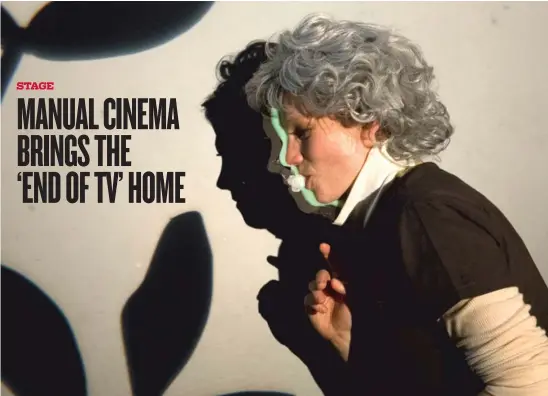  ?? | JUDY SIROTA ROSENTHAL ?? Kara Davidson plays Flo, an elderly woman succumbing to dementia, the memories of her life tangled with TV commercial­s and the “call now” demands of the QVC home shopping network, in Manual Cinema’s“The End of TV. “