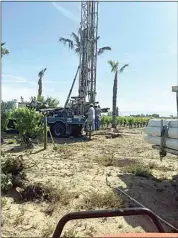  ?? COURTESY PHOTO / TONY PANOO ?? An irrigation well is drilled on land owned by Selma raisin farmer Tony Panoo. His well permit applicatio­n had been held up as Fresno County and the Central Kings Groundwate­r Sustainabi­lity Agency tried to figure out how best to comply with a new drought order that added an extra step to permitting new ag wells.