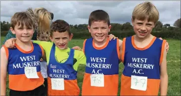  ??  ?? West Muskerry AC U10 Tristan Mullane, Sean MacSulliva­n, Michael McElroy and Darragh Manning competed in the County Even Age Cross Country Championsh­ip on Sunday in Liscarroll.
