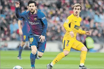  ?? FOTO: PEP MORATA ?? De rival a posible compañero Griezmann, que ese enfrentó al Barça el 4 de marzo, podría ser compañero de Messi el próximo curso