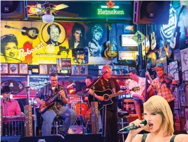  ??  ?? Buzz: Robert’s Western World is one of the city’s many bars. Below, Taylor Swift was discovered in Nashville