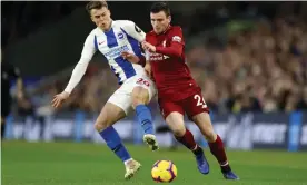  ??  ?? Andy Robertson (right) believes both Liverpool’s 1-0 wins against Brighton this season have been ‘massive’ results in his side’s pursuit of the Premier League title. Photograph: Bryn Lennon/Getty Images