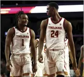  ?? RAUL ROMERO JR. — THE ASSOCIATED PRESS ?? Isaiah Collier, left, and Joshua Morgan have helped USC win three consecutiv­e games and five of its last seven going into the Pac-12 Tournament.